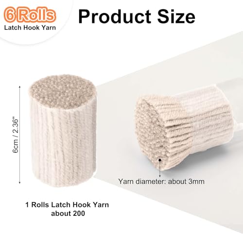 Image of PATIKIL 6 Rolls Latch Hook Yarn, Latch Hook Kit Yarn Precut Hook Rugs Making Crochet Bundles for Latch Hook Rug Adults Beginners Tapestry DIY Craft, Beige