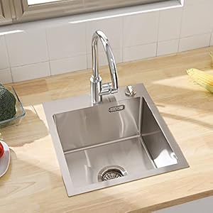 CECIPA Spülbecken 40 * 45 cm ab 40er Unterschrank Küchenspüle mit Über- und Ablaufgarnitur Edelstahl Becken Exzenter-Ablauf Einzelbecken 304 Poliert