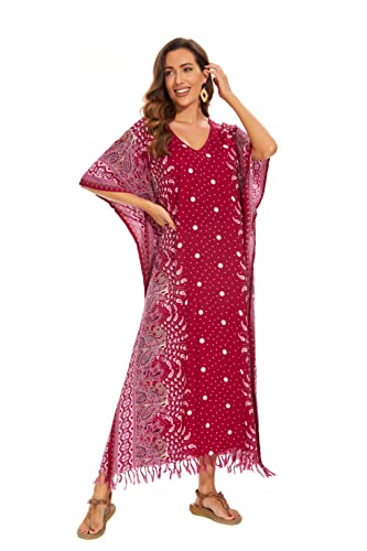 Image of Beautybatik Boho Flora Printed Women Plus Size Kaftan Kimono Loungewear Maxi Long Dress Size XL to 4X