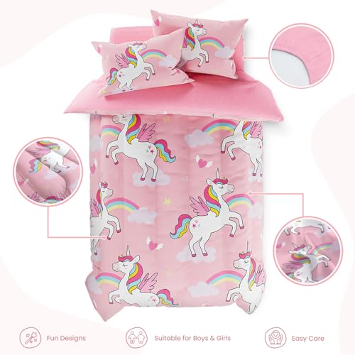 Image of SANDJEST Unicorns Bedding Full Set for Girls Kids Children, Ultra Soft Microfiber Comforter Set with 4-Pieces, Comforters Bed Sets Bedroom Decor