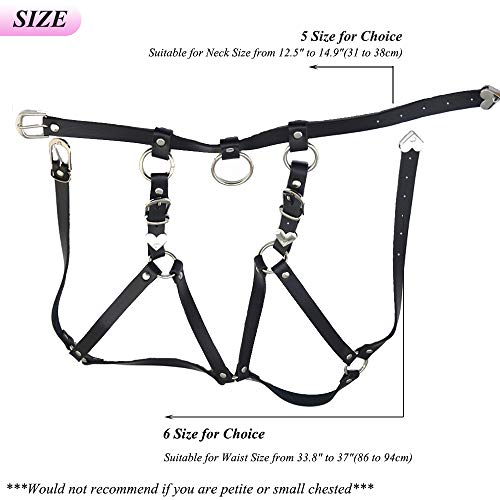 ETHOON Women Harness Waist Belt Body Chain Punk PU Leather Adjustable with Heart Buckles and O-Rings3