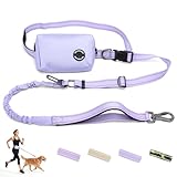 COSOWO Hands Free Dual Handle Retractable Bungee Leash with Reflective Trim, Adjustable Waist Belt for Dog Walking, Running, Hiking - Durable Nylon Leash for Medium Large Dogs, Purple