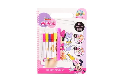 Minnie Mouse Wipe-Clean, libro da colorare riutilizzabile per bambini dai 3 anni in su, 40 pagine con motivi cancellabili, con 5 penne e rilegatura a spirale, libro di lavoro per dipingere e imparare