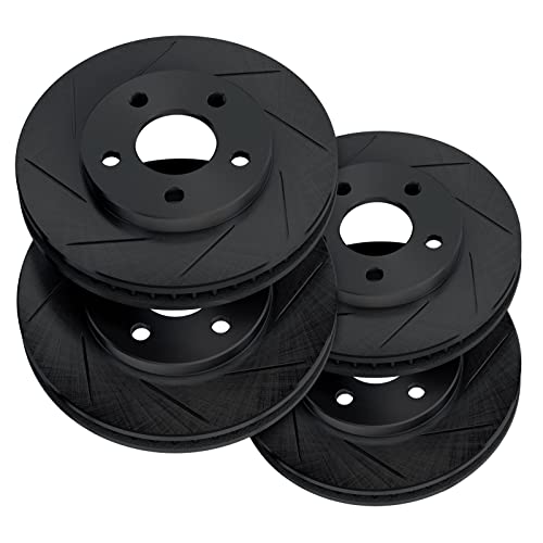 For 2010-2015 Chevrolet Camaro PowerSport Front Rear Black Zinc Slotted Brake Rotors