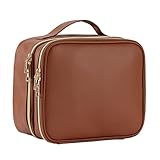 Stagiant Large Makeup Bag, Double Layer Makeup Case with Dividers Makeup Organizer Bag Cosmetic Train Case for Travel Makeup Brushes Palettes Sponge Toiletries, Vintage Brown