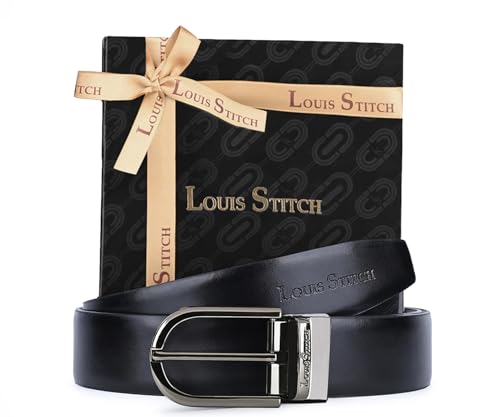 Image of LOUIS STITCH Men's Reversible Italian Leather belt for men 1.25 inch (35mm) Waist Strap Black Brown Belt (BEPLNJ)