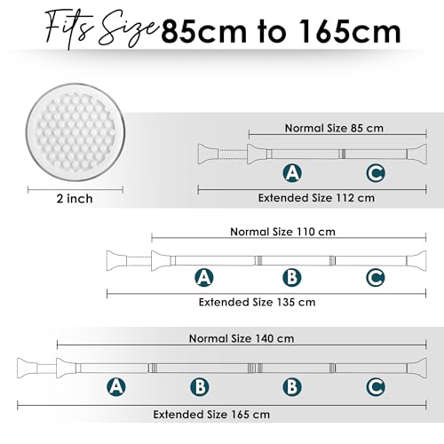 Image of Story@Home DIY Extendable Shower Curtain Rod, 85-165 CM Color: Matte Black Stainless-Steel Curtain Rod Holder without drill for Bathroom, Window & Door.