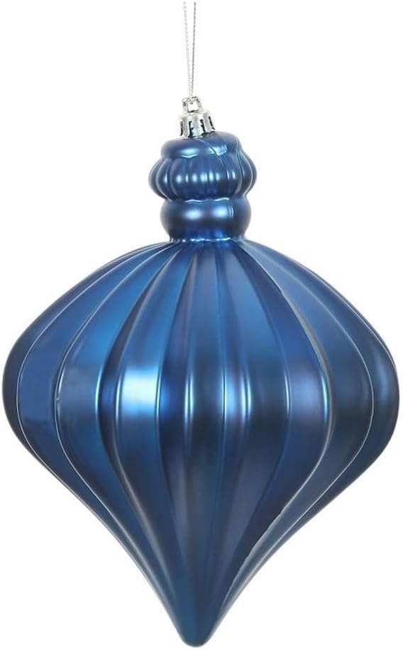 Vickerman Onion Drop Christmas Ornaments with Wired Cap in Matte Blue (Set of 4)