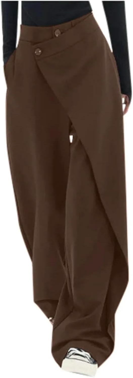 Pantalon de combinaison avec épissage irrégulier haut de gamme en café