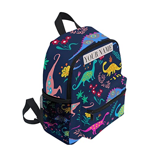 OREZI Custom Preschool Backpack with Chest Strap,Personalized Mini Toddler Backpack Daycare Toy Bag for Boys Girls,10 x 4x 12 InchesDinosaurs Cute Kids Pattern, Color Mixed2