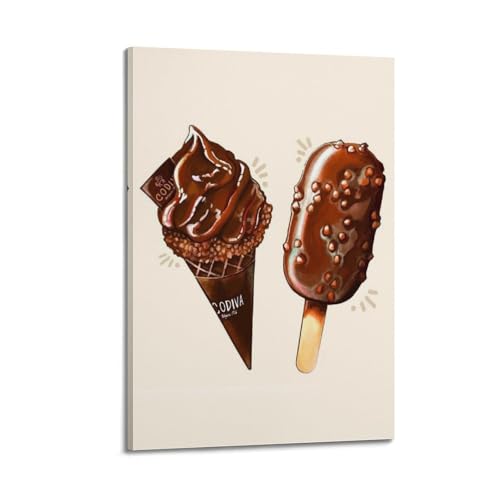 Crèmes glacées au chocolat peinture illustrée poster moderne art mural sur toile 20 x 30 cm