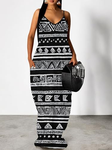 Image of Women's Summer Maxi Dress Spaghetti Strap Floral Boho Beach Long Sundress with Pockets