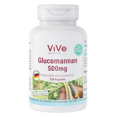 Glucomannan 500mg - 120 vegane Kapseln aus Konjacwurzel-Extrakt - natürlicher Quellstoff, Ballaststoff | Qualität aus Deutschland von ViVe Supplements