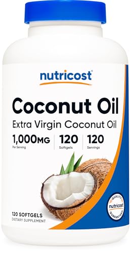 Nutricost Coconut Oil Softgels (1000mg) 120 Softgels - Extra Virgin Coconut Oil - Gluten Free and Non-GMO