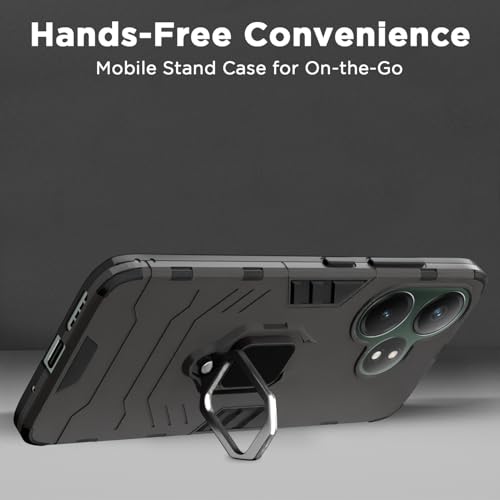 Image of Pikkme D5 Tough Armor Back Cover | 360 Protection Case | Ring Holder Stand Bumper Case for Realme GT 6T 5G / GT Neo 6 SE 5G (Black)