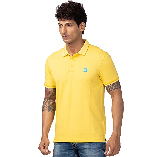 Image of Spykar Men's Slim Fit Polo Neck Half Sleeve Solid Casual T-Shirt