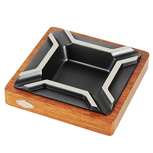 CIGARISM Large Square Merbau Zinc Alloy Cigar Ashtray Decoration (4-Count)