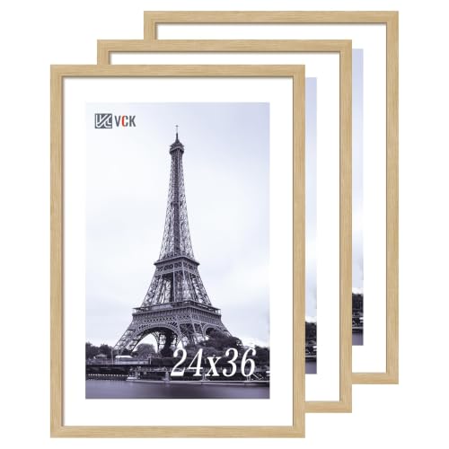 Image of VCK 24x36 Poster Frames 3 Pack, Oak Wood Picture Frame, Wall Display