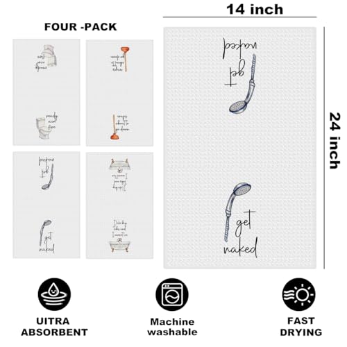 Image of Hanamiya Na 4 Pcs Funny Bathroom Hand Towel 24x14 Inch, Funny Guest Absorbent Microfiber Dish Cloth Towel, Waffle Weave Hand Towels for Toilet Home Bathroom Decor, Amusing Housewarming Gift