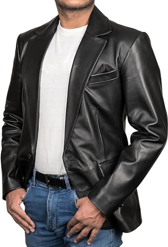 Genuine Lambskin Black Leather Blazer for Men Overcoat Casual Blazer Jacket for Men4