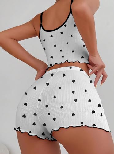 Image of Hilinker Womens Graphic Print Ribbed PJ Set Crop Cami Tops and Shorts Cute Pajamas Set