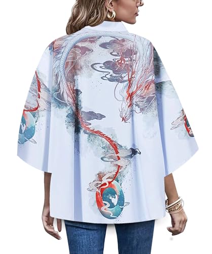 Image of LAI MENG FIVE CATS Women's Summer Cardigan Lightweight Kimono Floral Print Loose Cover up Casual Tops