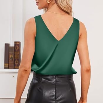 2025 - Tanktops voor vrouwen V-hals zijde zomer satijn mouwloze blouse basic camisole shirts doodskop top dames, zwart, XL 2025 - Tanktops voor vrouwen V-hals zijde zomer satijn mouwloze blouse basic camisole shirts doodskop top dames, zwart, XL