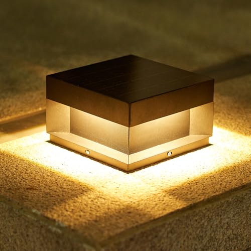 Topmo-plus LED luz de columna exterior solar balizas jardin suelo cuadrada solar Farolas Exterior Iluminación de Tapa suelo 3W negro blanco cálido 20cm Acero inoxidable