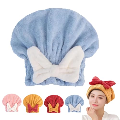 New Super Absorbent Hair Towel Wrap for Wet Hair, Microfiber Bow Tie Hair Towel Wrap, Super Absorbent Hair Towel for Long Wet Plopping Towel Curly Hair Head Towels Hair Shower Hair Wraps (Blue)