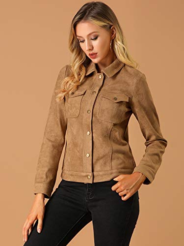 allegra k women39s turn-down collar flap pockets snap button faux suede jacket