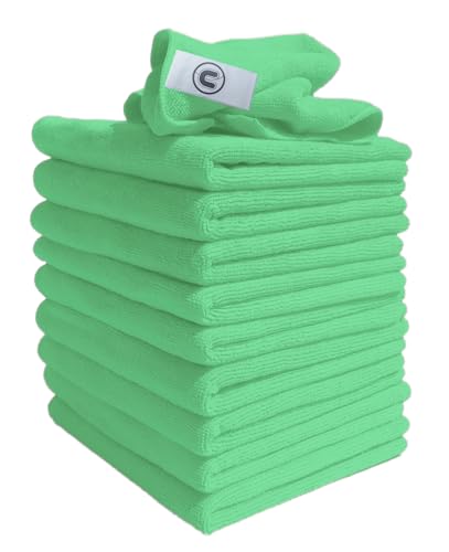 DCS Microfibre Cleaning Cloth, Green, Pack of 10, Large Size: 40x40cm. Super Soft Premium Streak Free Washable Cloth Duster for Kitchen, Bathrooms, Surfaces, Mirrors, Car, Motorbike