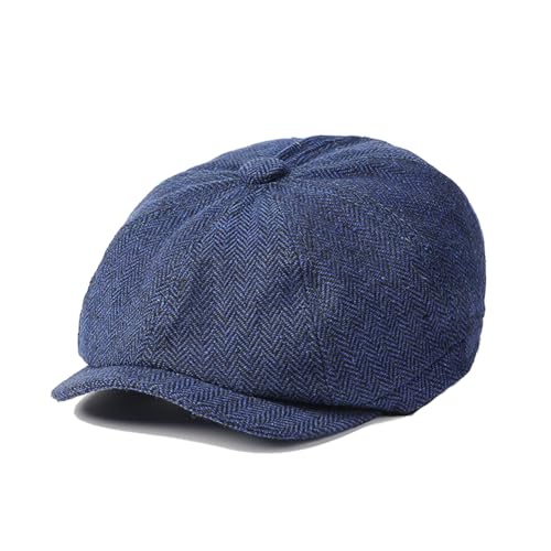 Quanhaigou 8 Panel Newsboy Flat Cap, Men's Vintage Gatsby Ivy Cabbie Hat, Beret Golf Driving Hats (Herringbone Navy)