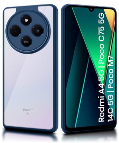 Image of WOW IMAGINE Shockproof Hybrid Back Cover for Redmi A4 5G | Poco C75 5G | 14C 5G | Poco M7 | Hard Slim fit Back Case | PC & TPU | Clear Transparent Case - Blue