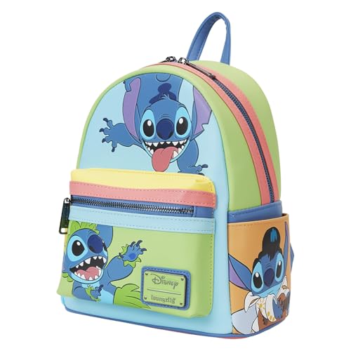 Image of Loungefly Disney Stitch Color Block Mini Backpack Handbag Double Strap Shoulder Bag