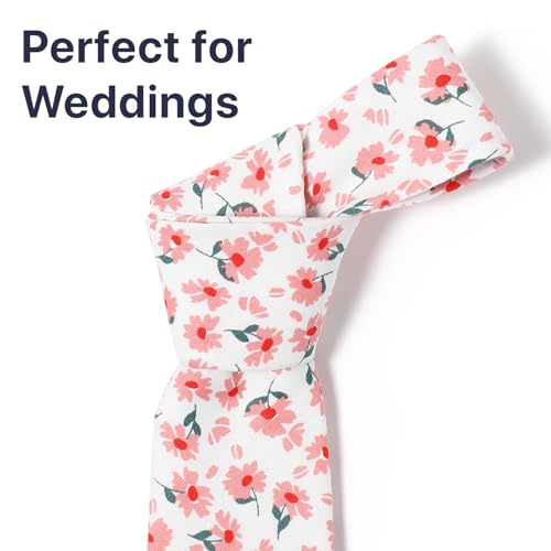 Image of Parquet Mens Floral Tie | Cotton Printed Skinny Necktie for Wedding | Spring & Summer