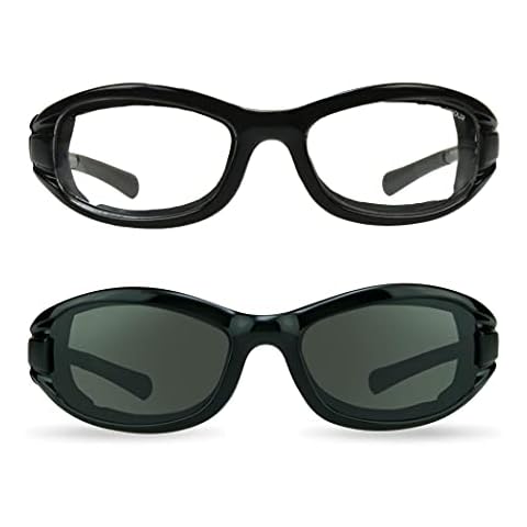 Bikershades Motorcycle Safety Sunglass Foam Padded PETITE Women, Girls and Boys. Smoke & Clear Cover