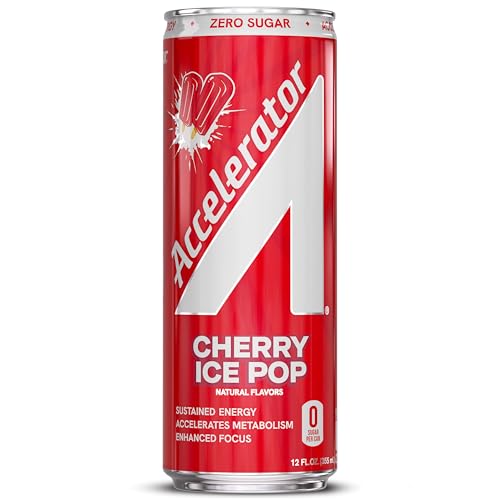 Image of Accelerator Active Energy Drink, Cherry Ice Pop 12oz can (12 pack) | Zero Sugar, Sustained Energy from 100% Natural Caffeine (200mg from Green Coffee Bean & Green Tea extract)
