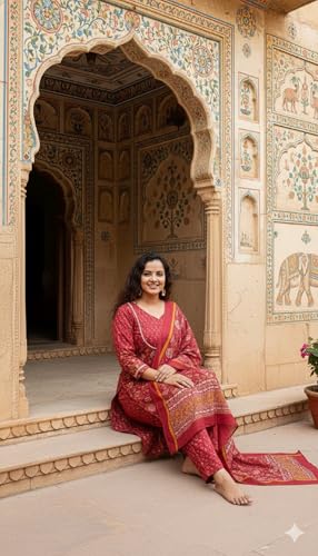 Image of FABNEX kurta set for women | Women Printed Kurti Pant Set with Dupatta (K-209)
