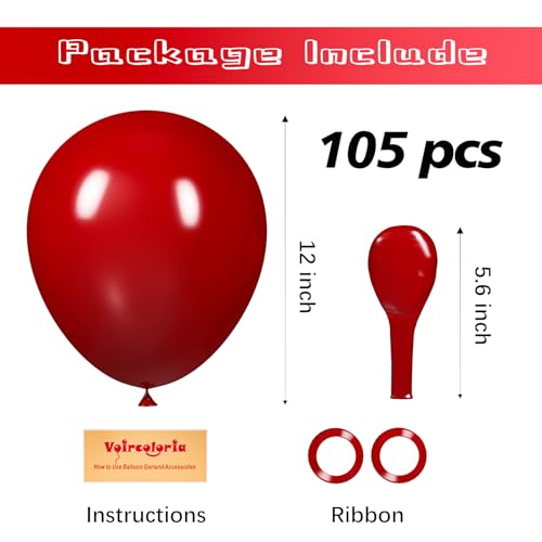 Image of Voircoloria 105pcs Ruby Balloons 12inch Party Latex Balloons for Boys Girls Birthday Baby Shower Gender Reveal Wedding Sunflower Party Decorations
