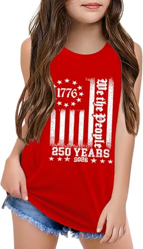Image of Qbily Tank Tops for Girls Kids Summer Casual Cute Sleeveless Crewneck Graphic T Shirt 5-14 Years