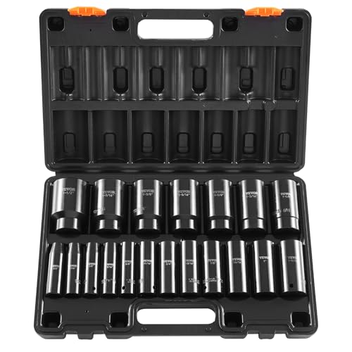 Image of VEVOR Impact Socket Set, 1 /2 inch 19 Piece Impact Sockets, Deep Socket, 6-Point Sockets, 1 /2 Inches Drive Socket Set Impact 3 /8 inch - 1-1 /2 inch, Cr-V Rugged Construction, with a Storage Cage