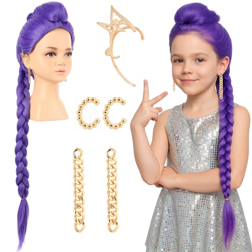 33 Inches Long Purple Braid Anime Costume Wig – High Temperature Heat Resistant Silk Fiber – Natural Looking Costume Wig for Halloween Party, Cosplay (Small Size)