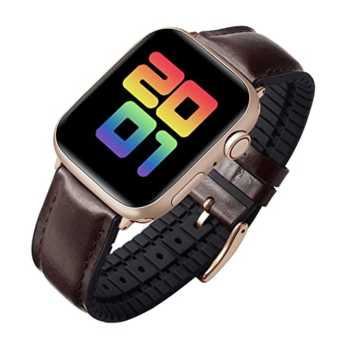 BINLUN Compatible with Apple Watch Strap 42mm 44mm 45mm 46mm 49mm Oil Wax Leather and Breathable Silicone Hybrid Replacement Band Compatible with iWatch Ultra SE SE2 Series 11/10/9/8/7/6/5/4/3/2/1 - Image 2