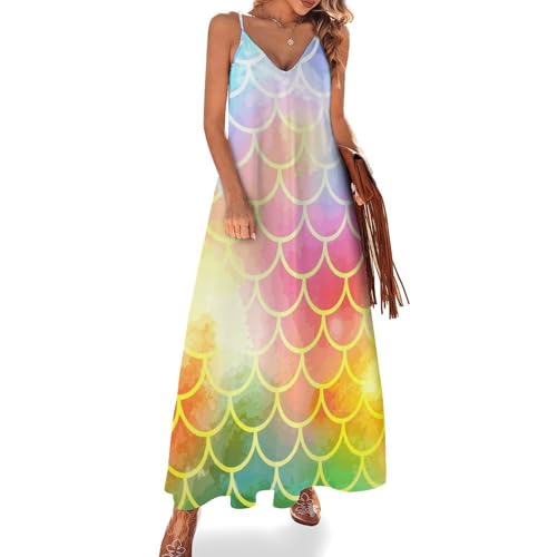 Robe longue d'été contre la chaleur robe maxi fluide motif écailles de poisson
