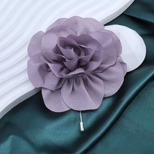 Image of Rrdaily Chunky Flower Brooches Pins for Women,Trendy Charming Chiffon Red Rose Corsage, Aesthetic Accessories for Wedding Ceremony (Purple), Large