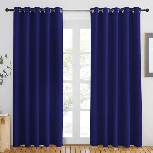 NICETOWN Navy Blue Blackout Curtains 84 inch Length, Grommet Top Room Darkening Drapes for Bedroom Living Room, Light Blocking Window Covering for Privacy (W66 x L84 Inch, 1 Panel)