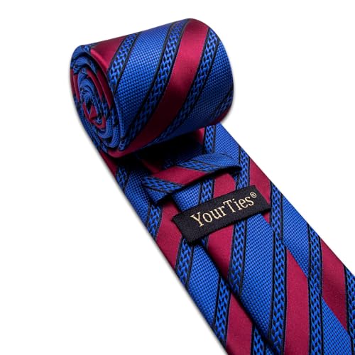 Image of YourTies Striped Ties for Men Classic Woven Silk Necktie with Handkerchief Cufflinks Set Formal Business Party Wedding