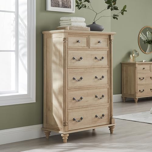 T4TREAM Farmhouse 6 Drawers Dresser Chests for Bedroom w/4 Solid