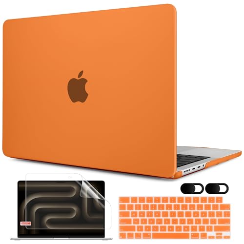 MEEgoodo for M4 MacBook Pro 16 inch Case 2024 2023 2021 (Fit Model A3403/A3186/A2991/A2780/A2485) M3 M2 M1 Pro/Max with Touch ID, Laptop Hard Shell Case with Keyboard & Webcam Cover, Matte Orange