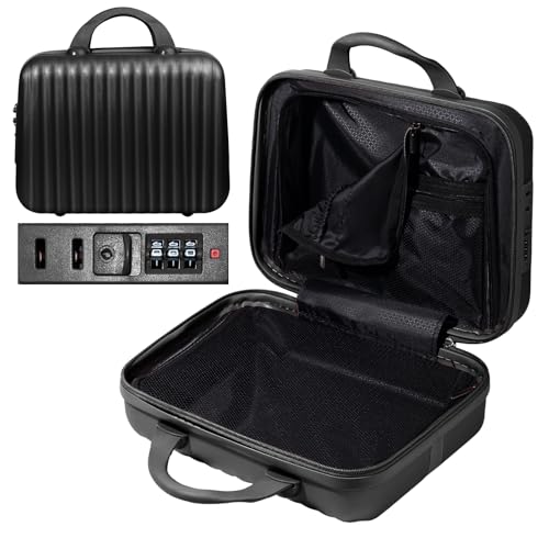 JZRTravel 14 Inch Makeup Train Case with Lock Hard Shell Cosmetic Travel Case w Elastic Strap, ABS Portable Toiletry Bag for Toiletries Make up Storage Case Gift for Women Adult